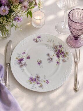 Haviland Limoges France Antique Dinner Plate 10" Gild Pink Floral Sprig Multiple